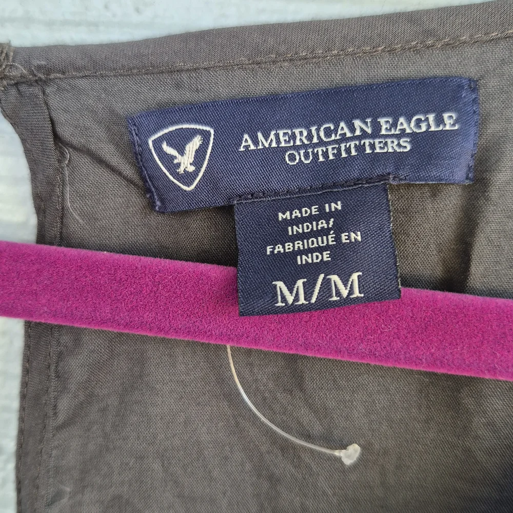 American Eagle Outfitters Gray Embroidered Blouse M Flutter Sleeves Boho Hippie - Picture 2 of 4